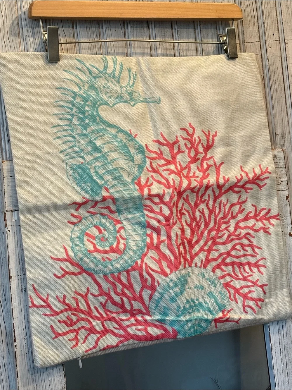 Coastal Seahorse Coral Accent Pillow Cover Turquoise & Coral NWOT